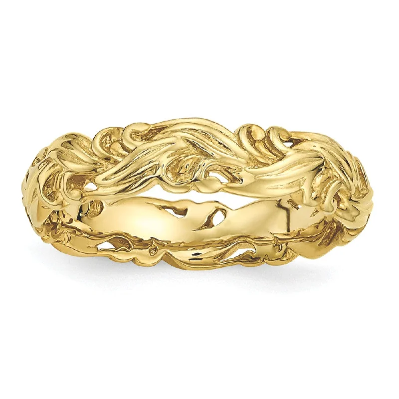 Women's rings eternal-shine-4.5mm Gold Tone Plated Sterling Silver Stackable Carved Band