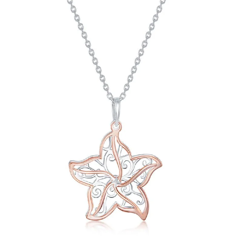 Women's necklaces blush-link-Sterling Silver Two Tone Starfish Necklace