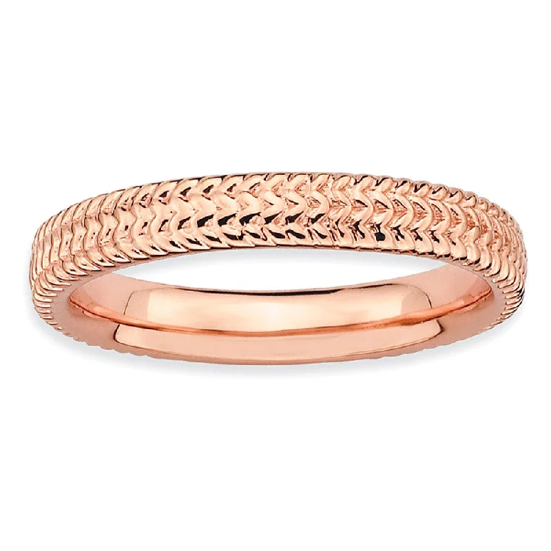 Women's rings snug-curve-3.25mm 14k Rose Plated Sterling Silver Stackable Finely Textured Band