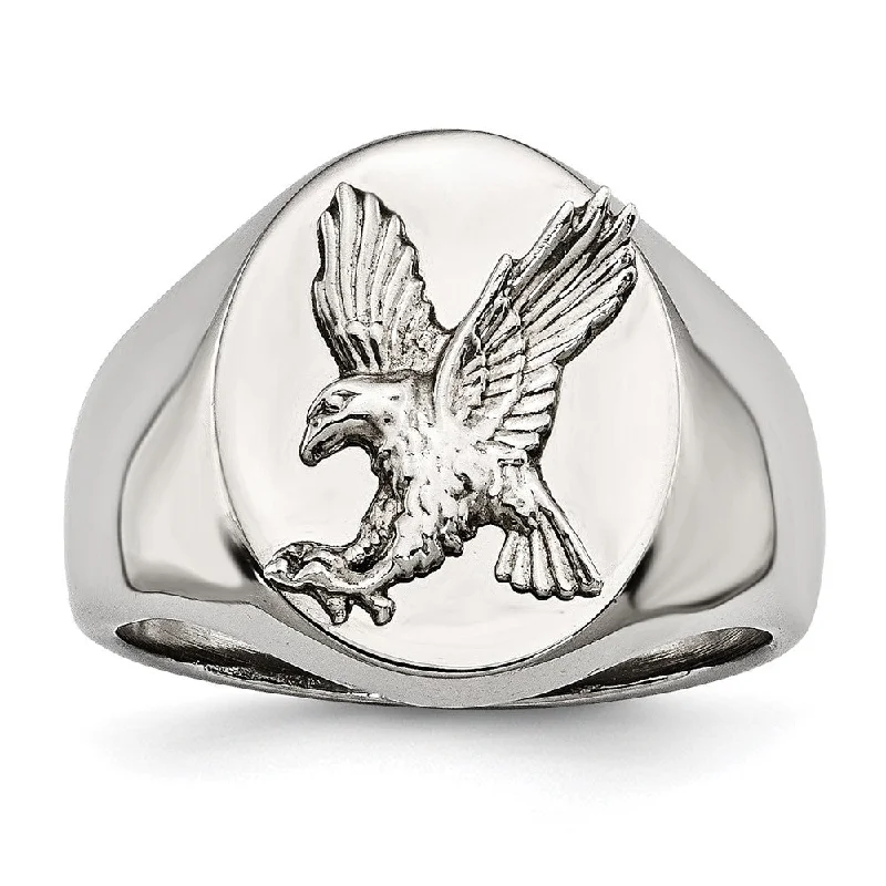 Women's rings modern-vine-Men's 17mm Stainless Steel & Rhodium Plated Sterling Silver Eagle Ring