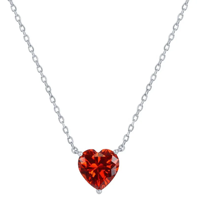 Women's necklaces subtle-gleam-Classic Women's Necklace - Sterling Silver Ruby July Heart Perciosa Crystal | M-7128