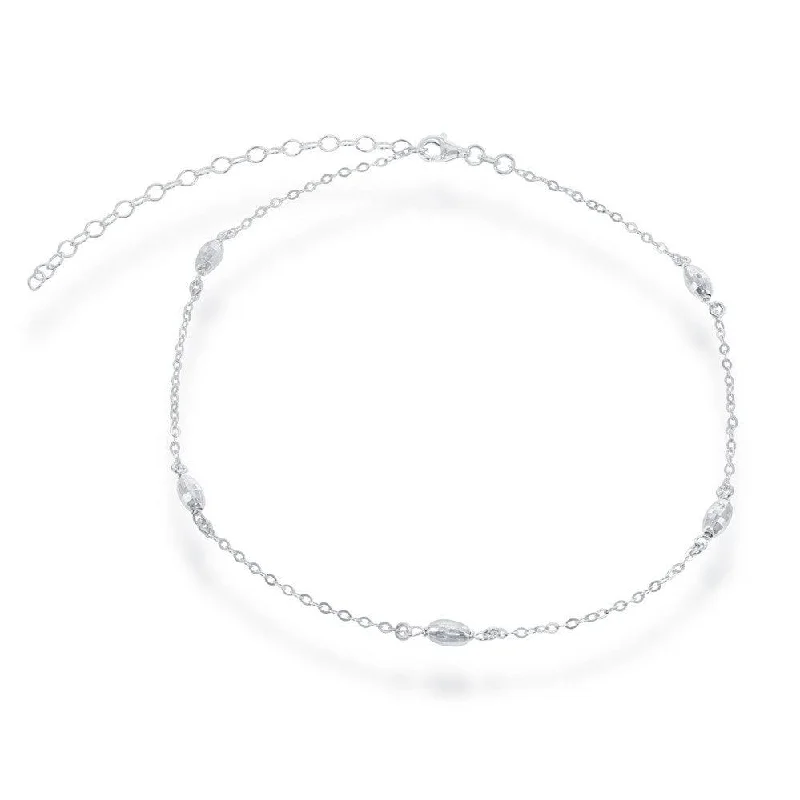 Women's necklaces peachy-shine-Sterling Silver Oval Bead Choker Necklace