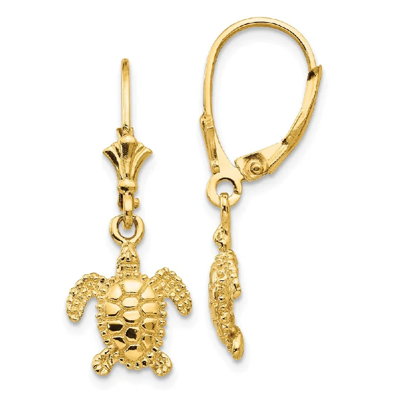 Women's earrings night-luxe-11mm Textured Sea Turtle Lever Back Earrings in 14k Yellow Gold