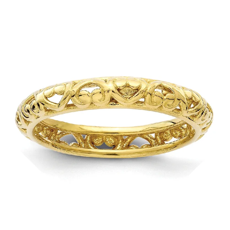 Women's rings evening-luxe-3.5mm Gold Tone Sterling Silver Stackable Domed Carved Heart Band