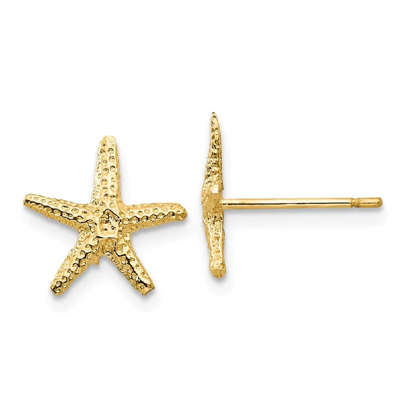 Women's earrings airy-drop-11mm Textured Starfish Post Earrings in 14k Yellow Gold