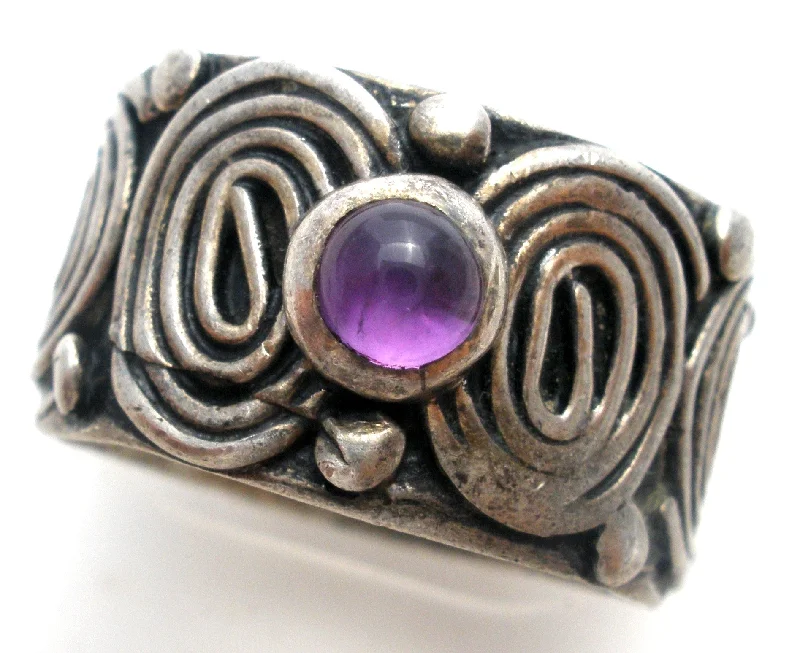 Women's rings soft-twinkle-Sterling Silver Amethyst Wide Ring Size 5