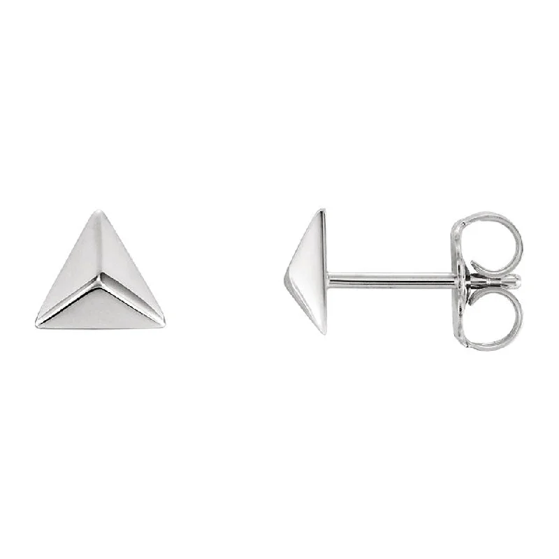 Women's earrings artisan-etched-5.5mm (3/16 Inch) 14k White Gold Small Triangle Pyramid Post Earrings