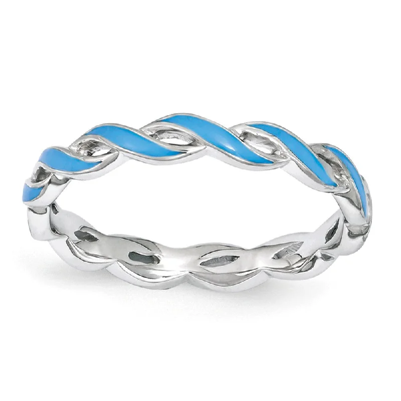 Women's rings celestial-stone-2mm Sterling Silver Stackable Expressions Blue Enamel Swirl Band