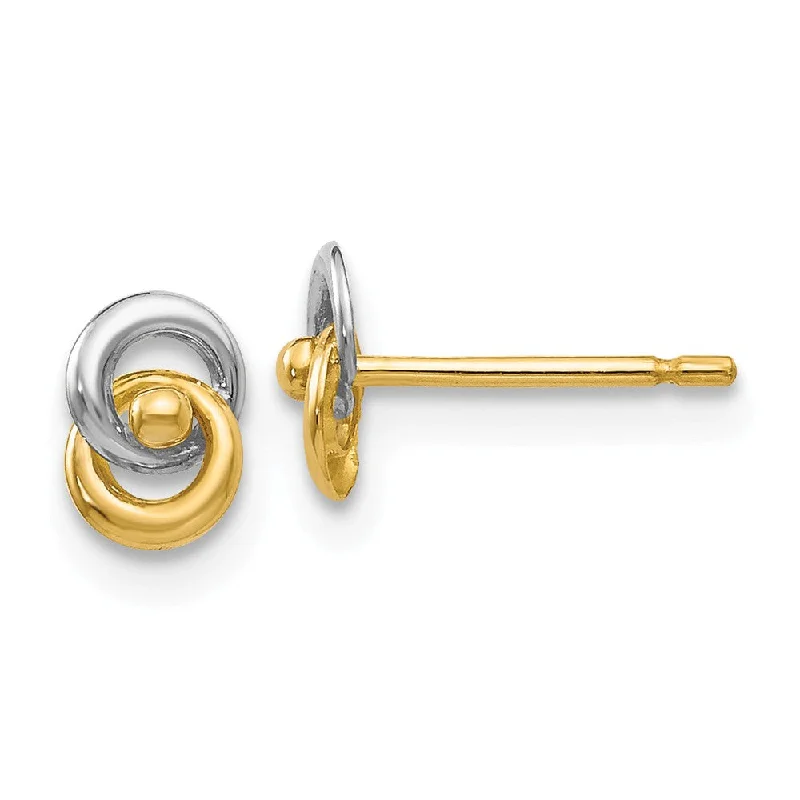 Women's earrings night-spark-5mm Two Tone Love Knot Post Earrings in 14k Gold and Rhodium