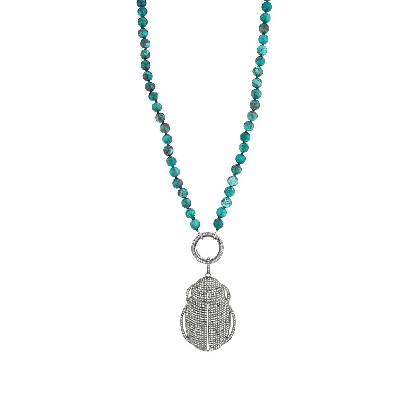 Women's necklaces fine-blush-Chrysocolla Knotted Necklace With Diamond Scarab  N0001450