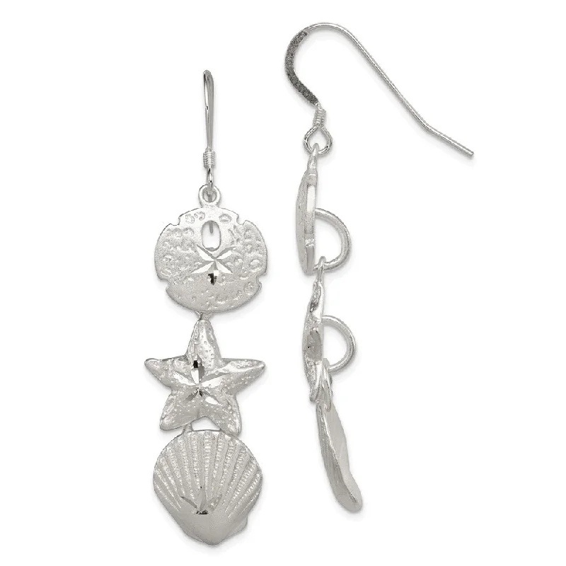 Women's earrings ornate-glow-Diamond Cut Sea Life Dangle Earrings in Sterling Silver