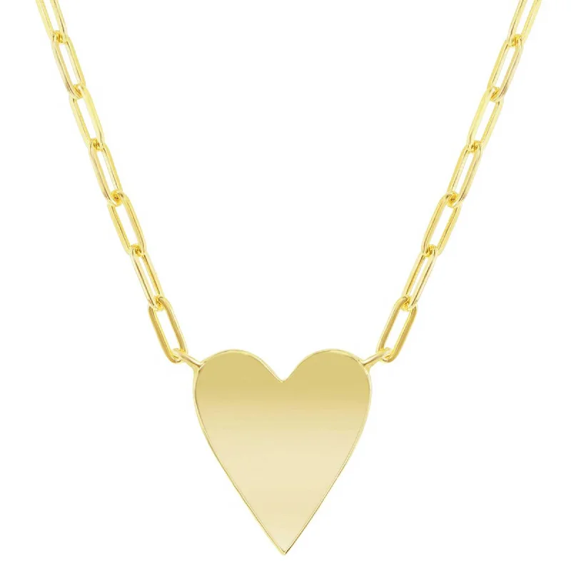 Women's necklaces wispy-stone-Classic Women's Necklace - YG Plated Sterling Polished Heart Paperclip | L-4356