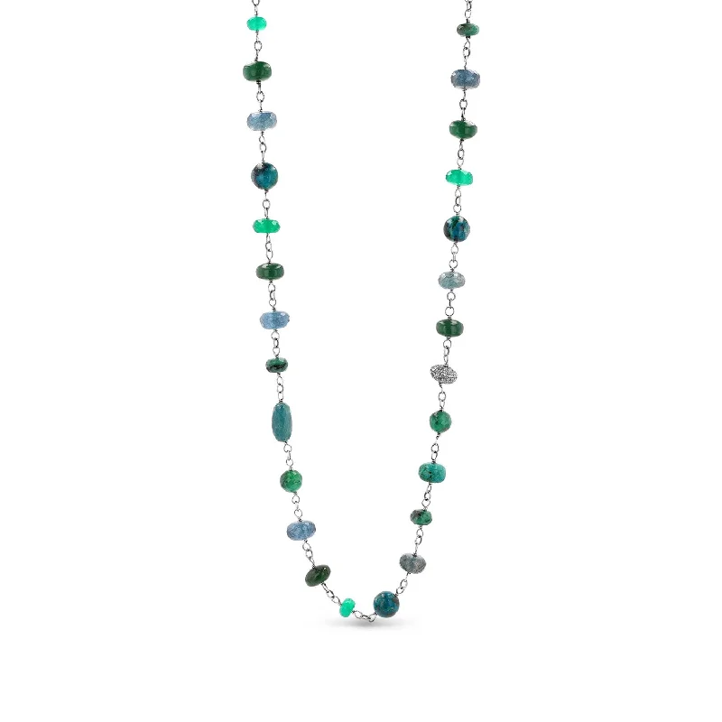 Women's necklaces open-link-Deep Green Gemstone Rope Necklace N0002741