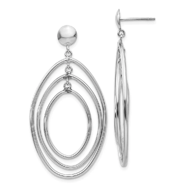 Women's earrings blush-bar-Triple Oval Dangle Post Earrings in 14k White Gold