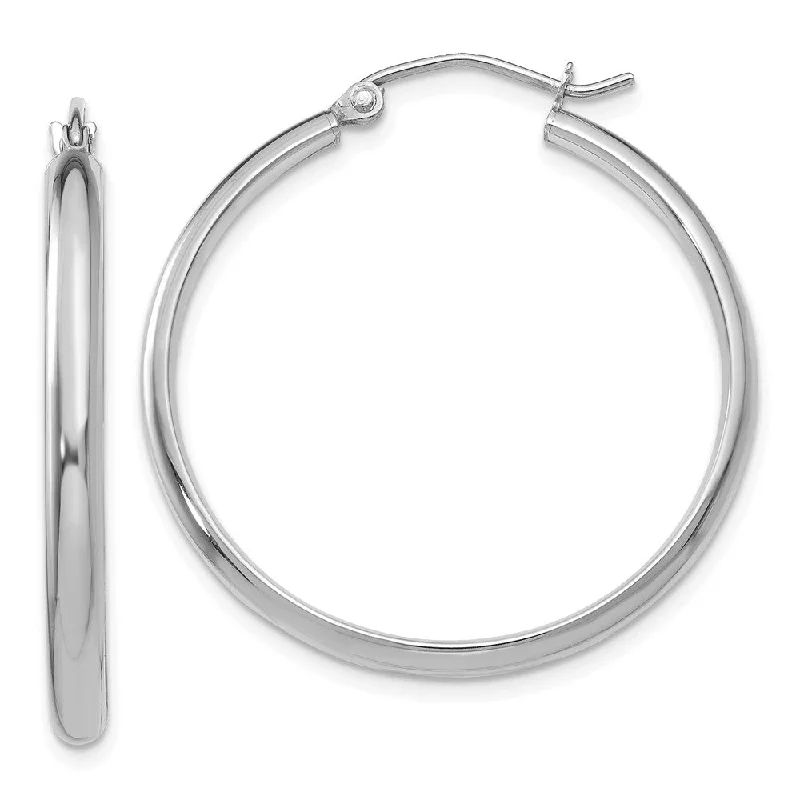 Women's earrings soft-tone-2.75mm x 30mm Polished 14k White Gold Domed Round Hoop Earrings