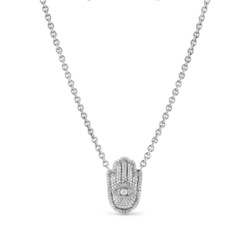 Women's necklaces festive-shimmer-Diamond Hamsa with All Seeing Evil Eye Amulet Necklace N0002517