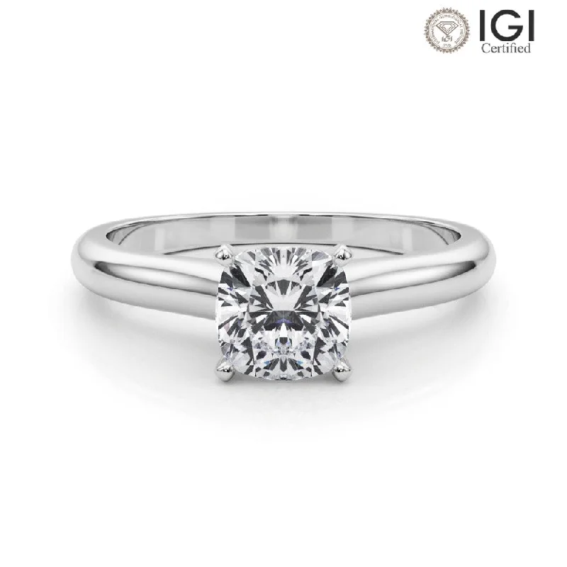 Women's engagement rings radiant-charm-Isabella Cushion Lab Grown Diamond Solitaire Engagement Ring IGI Certified