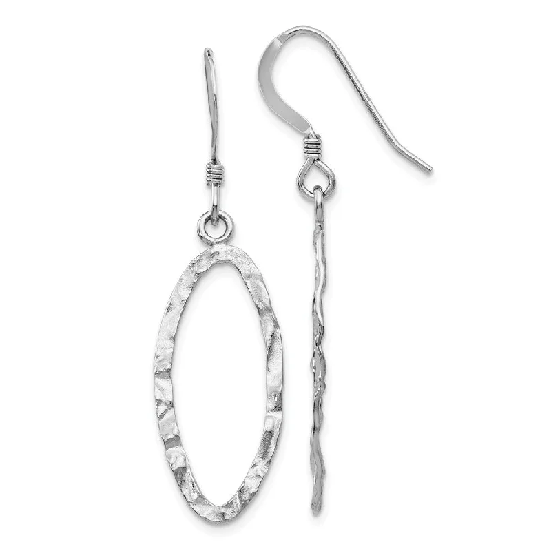 Women's earrings hand-twisted-25mm Hammered Oval Dangle Earrings in Sterling Silver