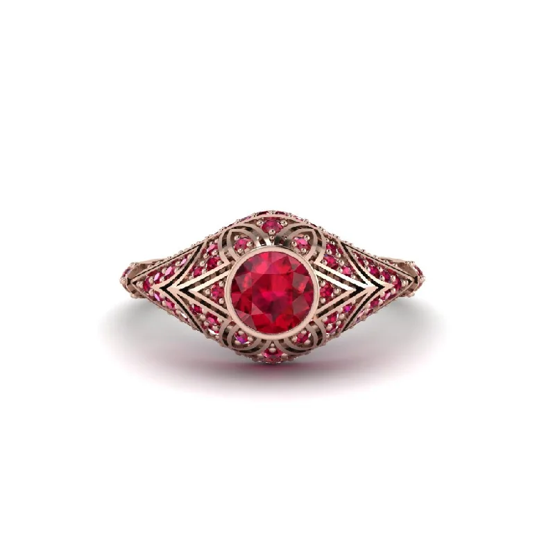 Women's engagement rings timeless-oval-Ruby Bezel Vintage Filigree Engagement Ring - Kendall No. 56