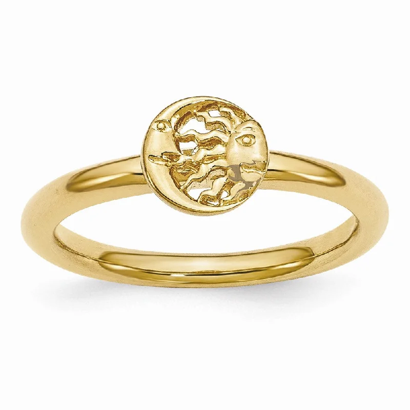 Women's rings sculpted-chic-Gold Tone Plated Sterling Silver Stackable 7mm Sun/Moon Ring