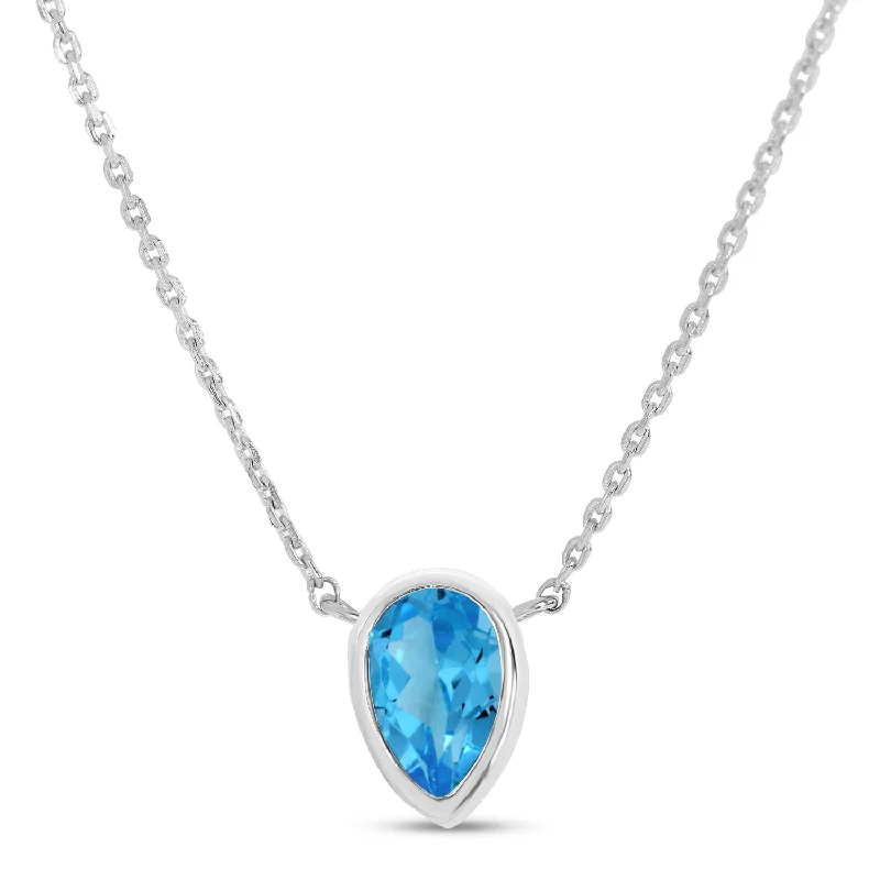 Women's necklaces starry-stone-14K White Gold Pear Blue Topaz Birthstone Necklace P4334W-18-DEC