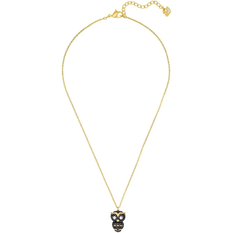 Women's necklaces airy-glow-Swarovski Women's Necklace - Little Owl 23k Gold-Plated Black Crystal | 5366714