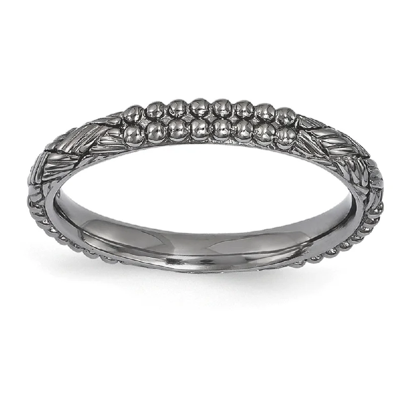 Women's rings luminous-stone-2.5mm Black Plated Sterling Silver Stackable Patterned Band