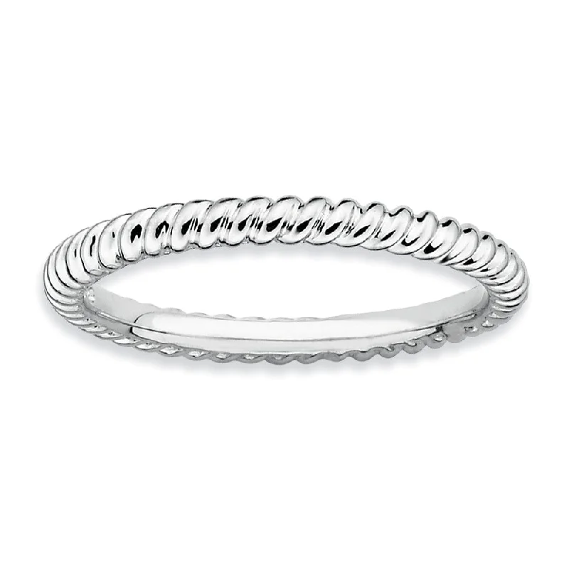 Women's rings soft-twinkle-2.25mm Rhodium Plated Sterling Silver Stackable Twisted Band