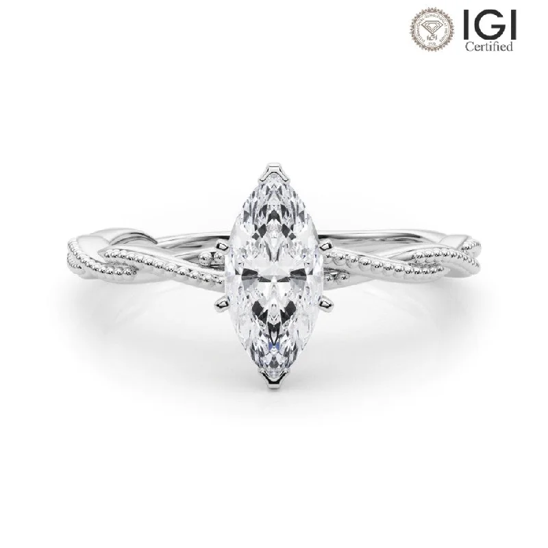 Women's engagement rings vintage-prong-Anastasia Twisted Vine Marquise Lab Grown Diamond Solitaire Engagement Ring IGI Certified