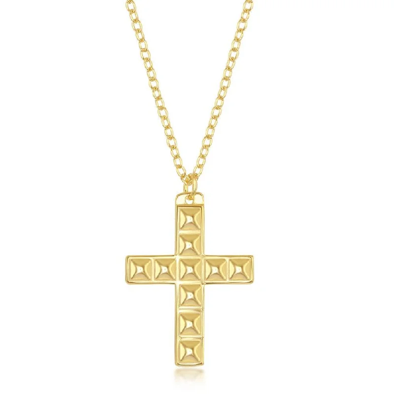 Women's necklaces satin-rose-Sterling Silver Gold Plated Studded Cross Necklace