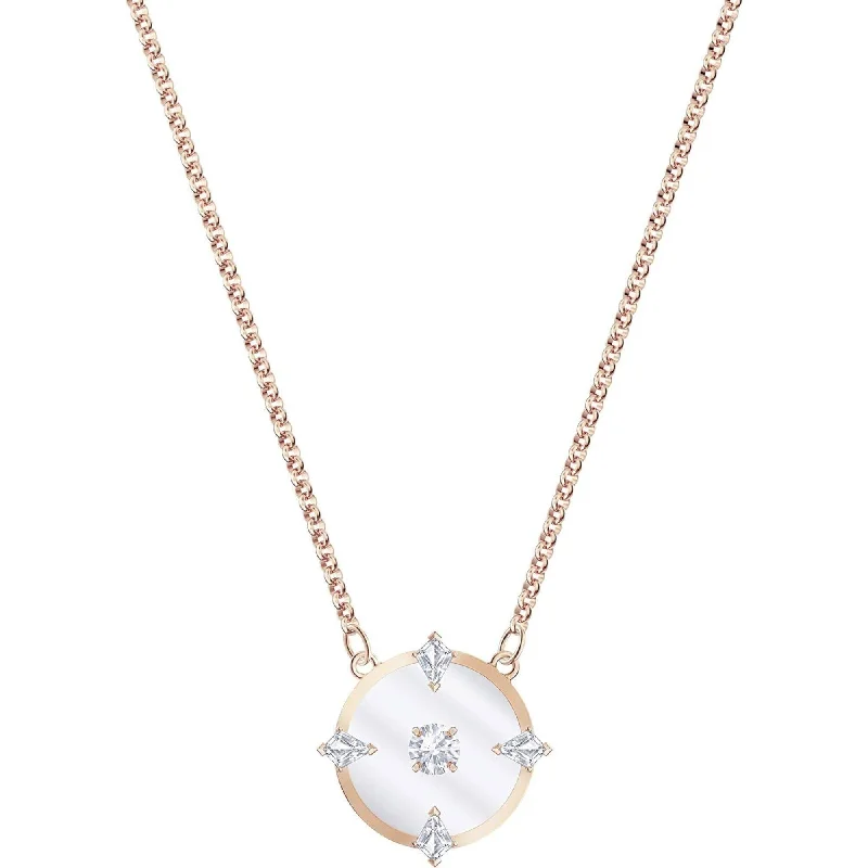 Women's necklaces vivid-swirl-Swarovski Women's Necklace - North White Crystal Rose Gold Disc Pendant | 5488400