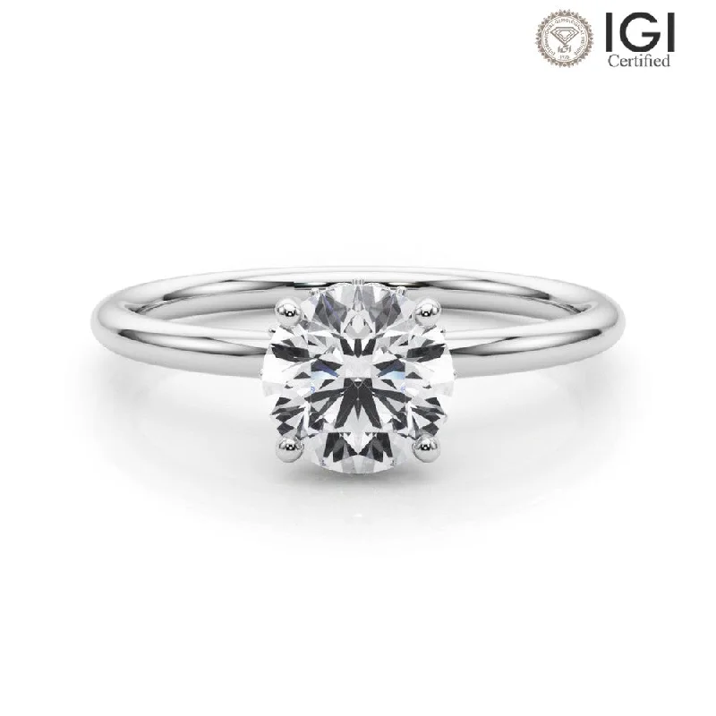 Women's engagement rings floral-white-gold-Eva Round Lab Grown Diamond Solitaire Engagement Ring IGI Certified