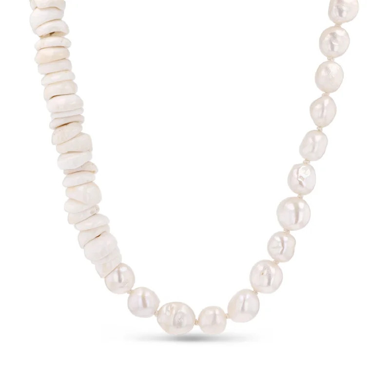 Women's necklaces radiant-swirl-14K White Pearl and Puka Shell Knotted Necklace  NG002829