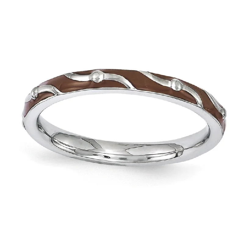 Women's rings playful-edge-2.5mm Sterling Silver Stackable Expressions Brown Enamel Band