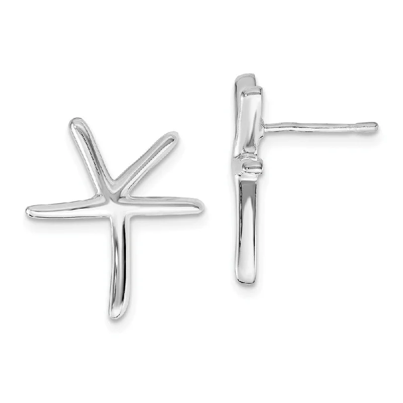 Women's earrings tender-tone-Polished Pencil Starfish Post Earrings in Sterling Silver