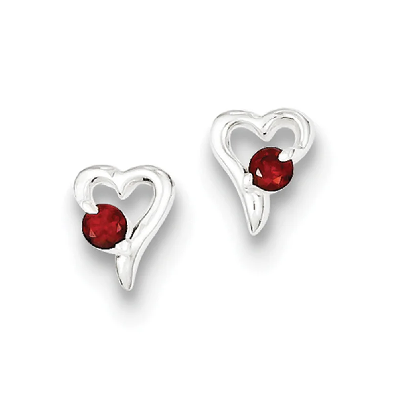 Women's earrings starry-Kids Sterling Silver and Red Cubic Zirconia Petite Heart Post Earrings