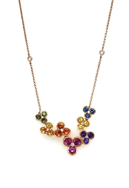 Women's necklaces luxe-crystal-Mixed Rainbow Sapphire Floral Necklace 256-JSA