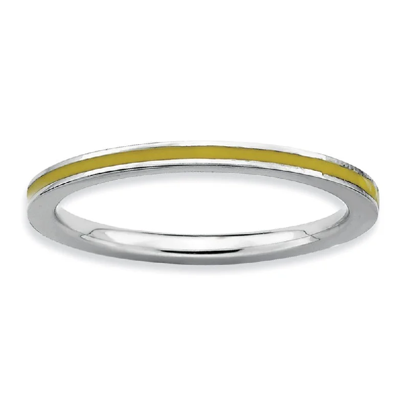 Women's rings blush-link-1.5mm Sterling Silver Stackable Yellow Enameled Band