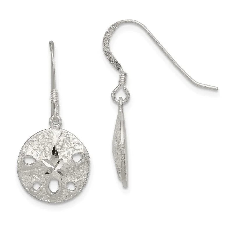 Women's earrings open-hoop-12mm Diamond Cut Sand Dollar Dangle Earrings in Sterling Silver