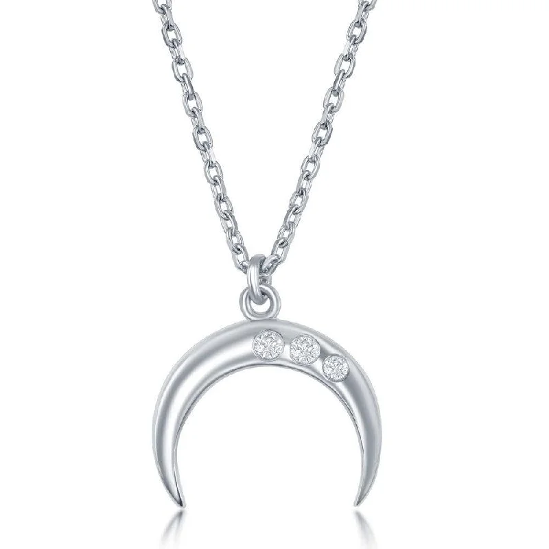 Women's necklaces delicate-zircon-Sterling Silver Diamond Italian Horn Necklace