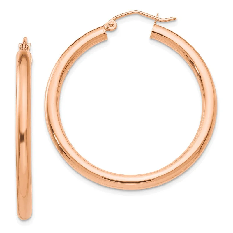 Women's earrings tender-tone-3mm, 14k Rose Gold Polished Round Hoop Earrings, 35mm (1 3/8 Inch)