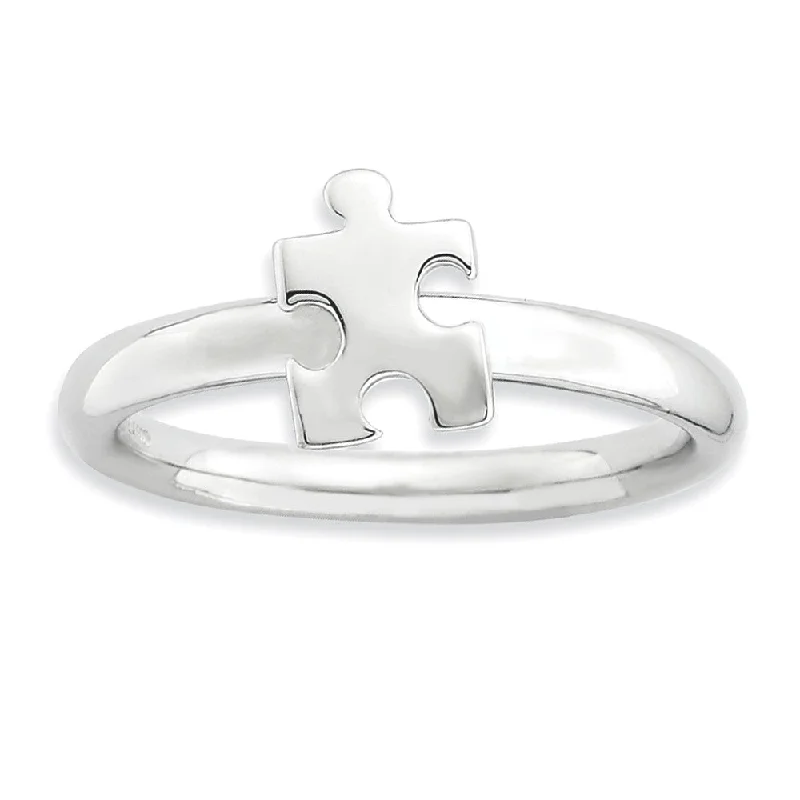 Women's rings twinkling-glow-Silver Stackable Puzzle Piece Awareness Ring