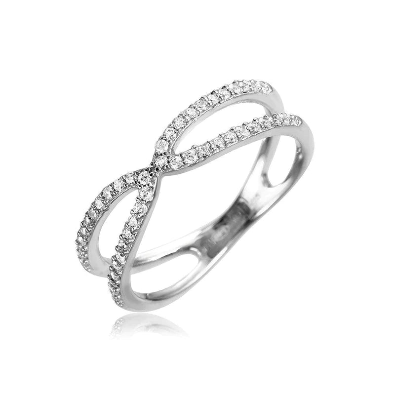 Women's rings snug-curve-Silver 925 Rhodium Plated X Open Split Shank CZ Ring