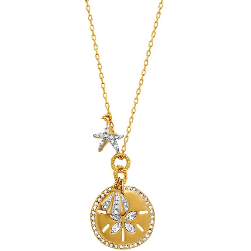 Women's necklaces vivid-swirl-Swarovski Women's Necklace - Ocean 23K Yellow Gold Coin Shape Pendant | 5492274