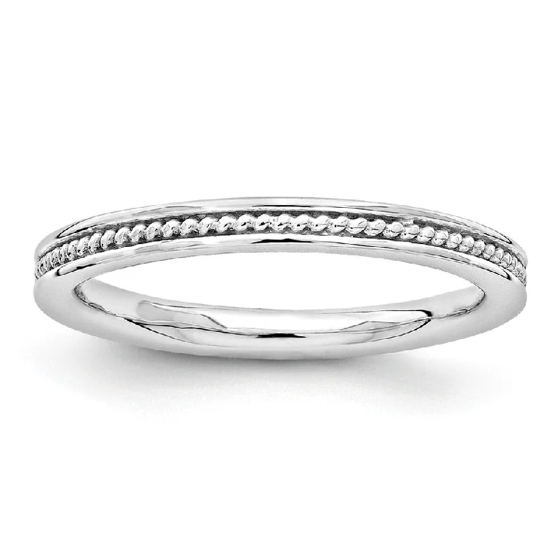 Women's rings iridescent-opal-2.25mm Sterling Silver Stackable Rhodium Plated Channeled Band