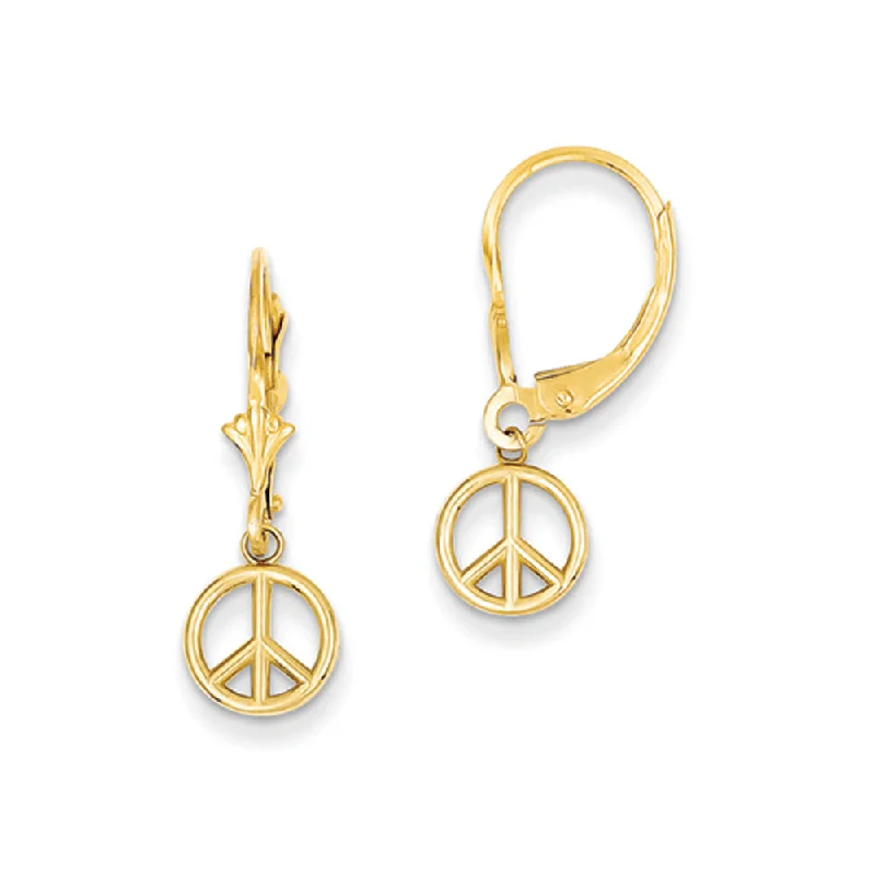 Women's earrings glowing-zircon-8mm 3D Peace Sign Lever Back Earrings in 14k Yellow Gold