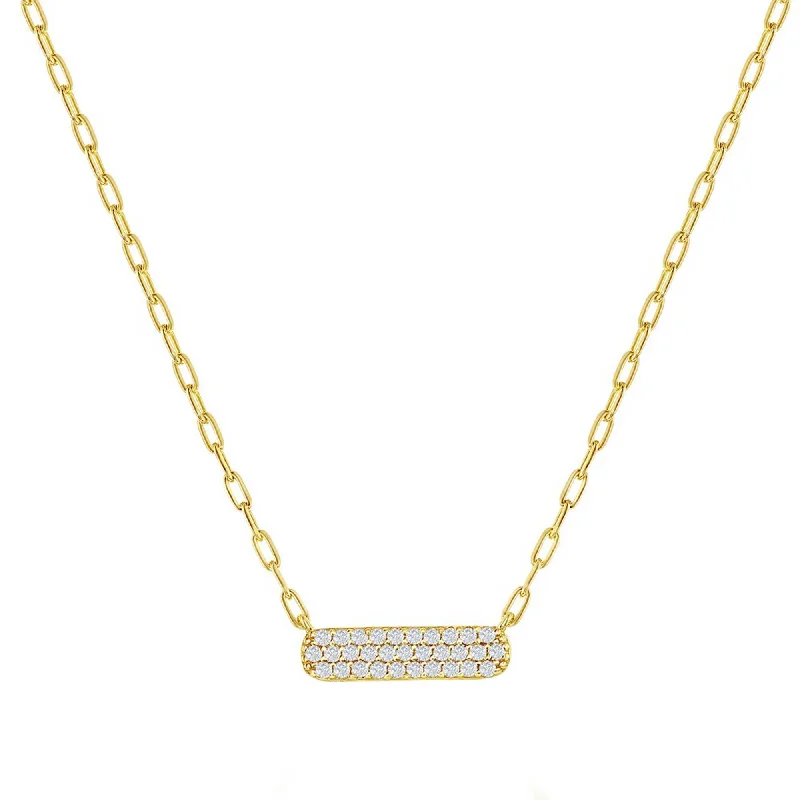 Women's necklaces fine-blush-Classic Women's Necklace - Gold Plated Sterling Silver Small CZ Bar Design | M-6980-GP