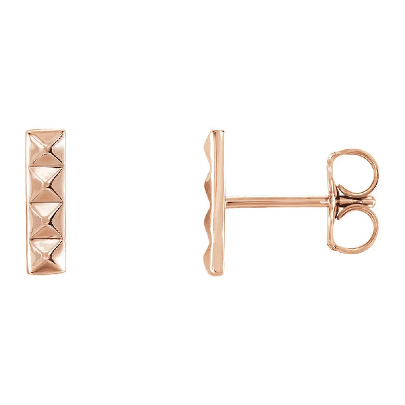 Women's earrings glossy-hoop-2.5mm x 9mm (3/8 Inch) 14k Rose Gold Small Pyramid Bar Earrings