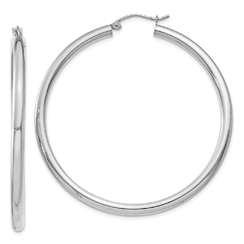 Women's earrings luminous-moonstone-3mm x 50mm 14k White Gold Classic Round Hoop Earrings