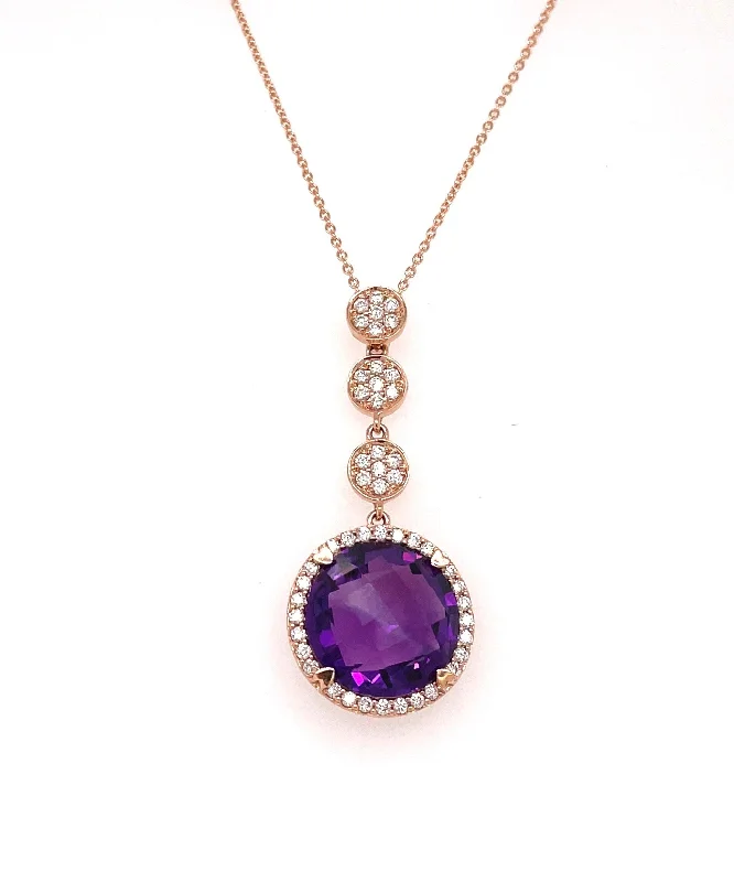 Women's necklaces shimmering-blush-Amethyst Three Circle Drop Necklace with Diamonds 315-JSA